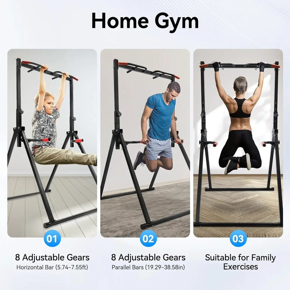 Foldable Power Tower Dip Station With Adjustable Feature