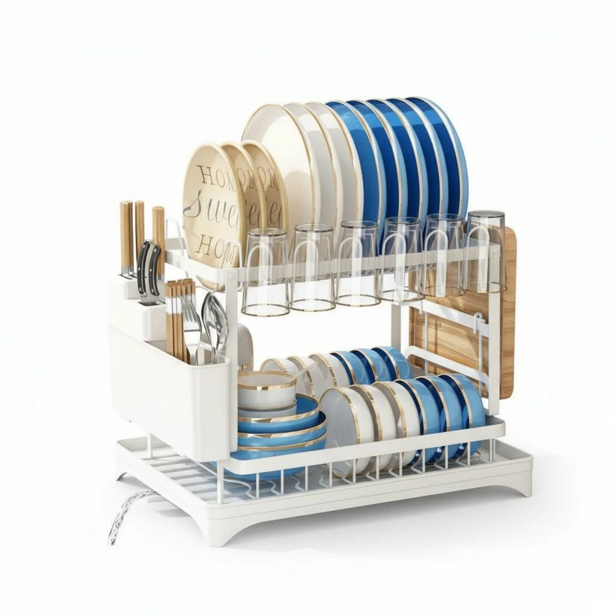 HiMISS Double Layer Steel Dish Drying Rack With Tray