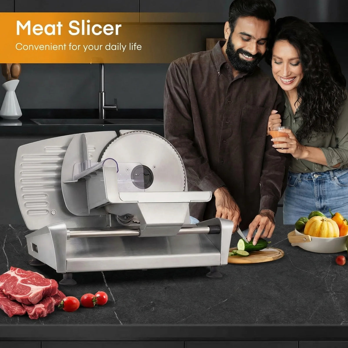 Compact Electric Deli Slicer With Adjustable Thickness Dial