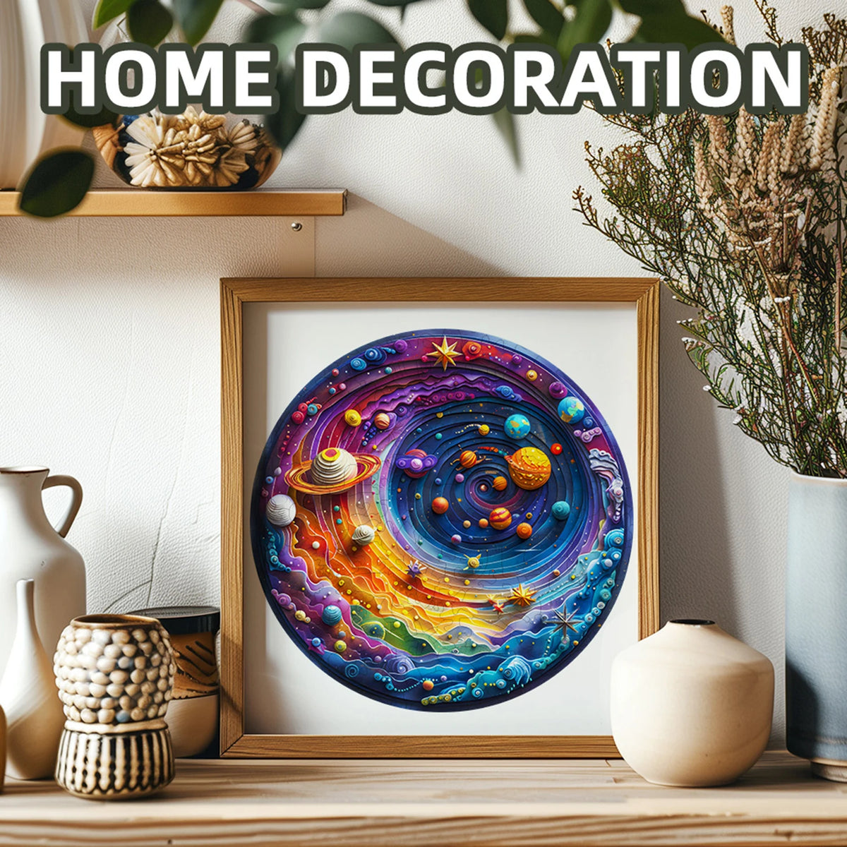 Round Wooden Galaxy Jigsaw Puzzle With Whimsical Animals