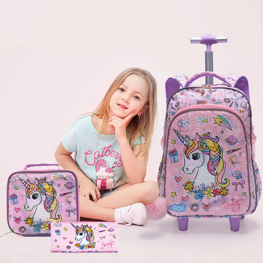 Bling Babies Girls Rolling Backpack Set