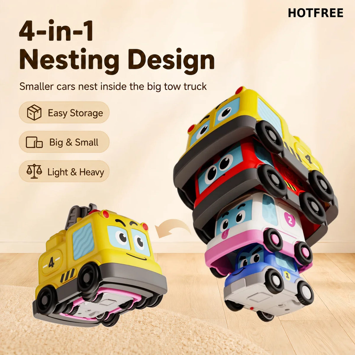 Hotfree Montessori 4in1 Magnetic Toddler Toy Cars