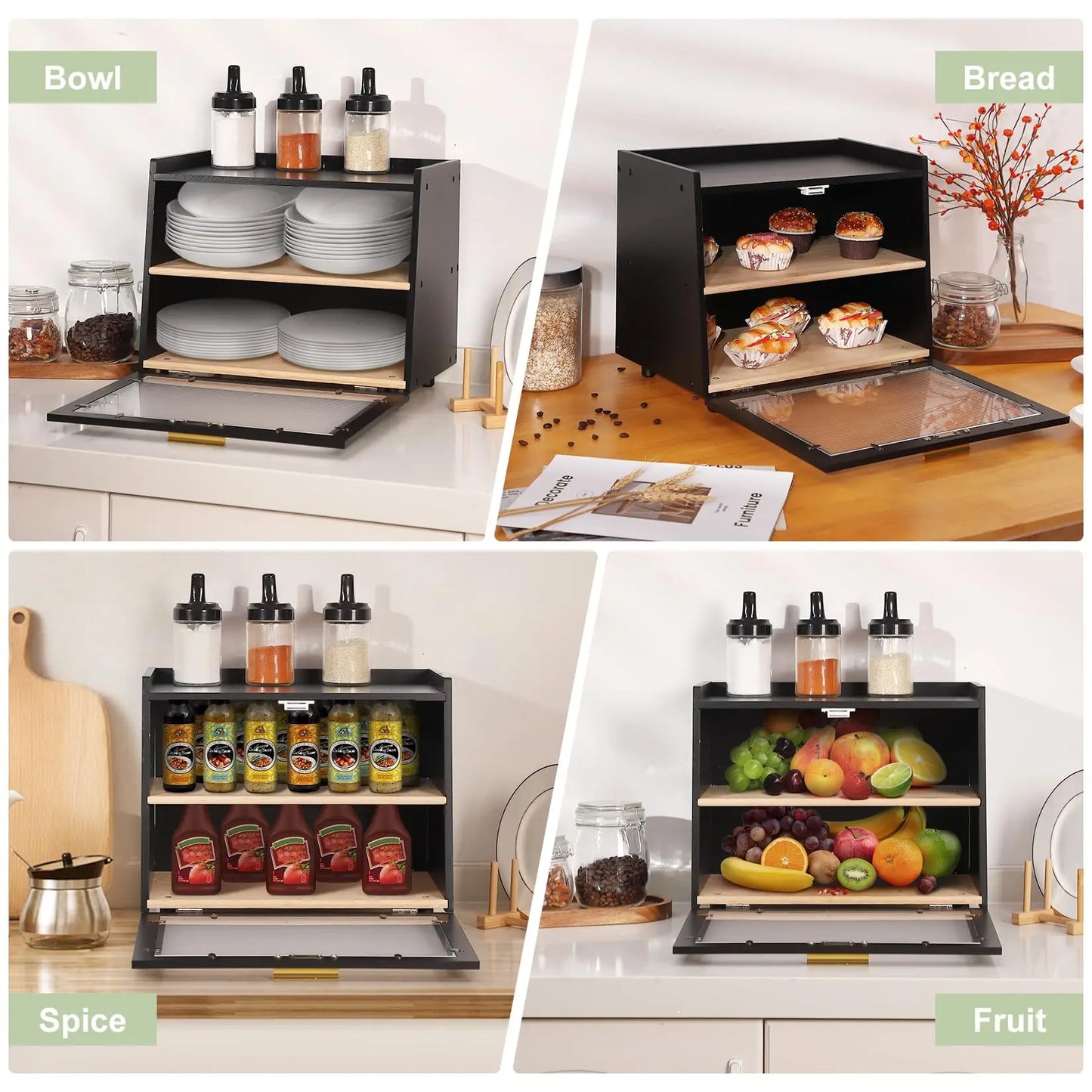 Studyset Bamboo Bread Box With Double Layer Storage