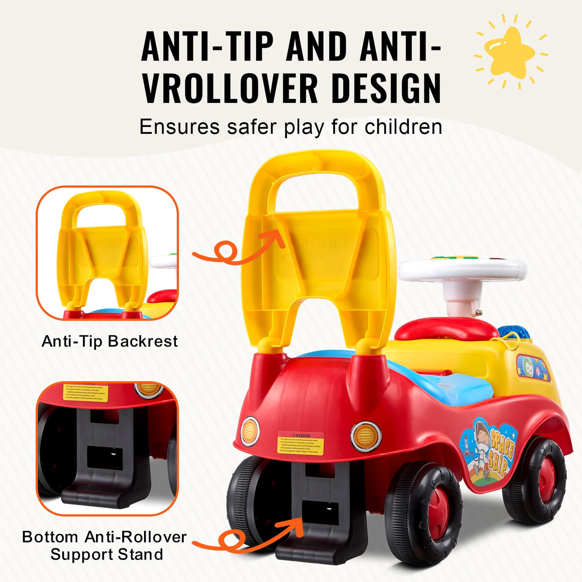 SucceBuy Toddler Push Ride On Car With Music