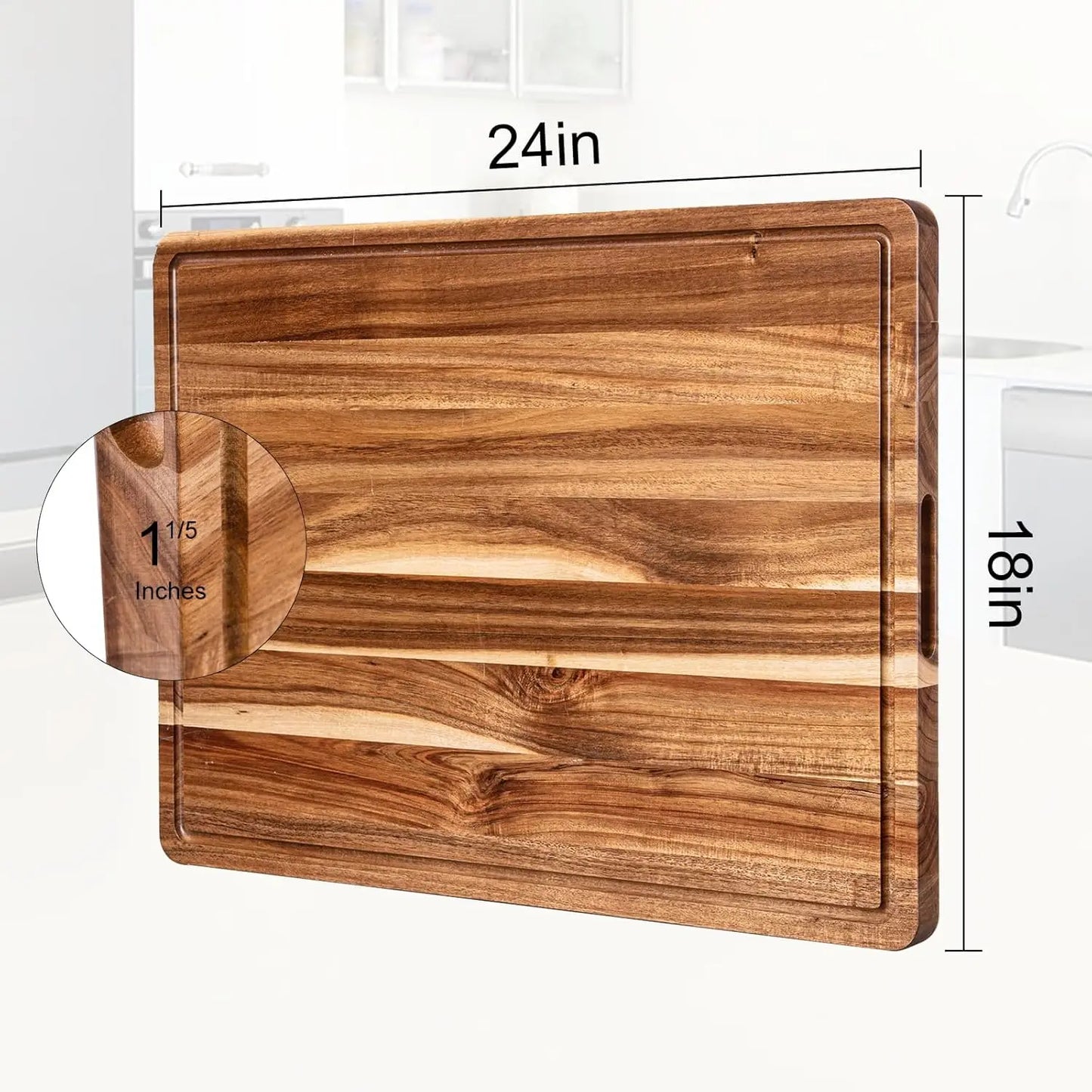 Twister.CK Wood Cutting Board With Juice Groove And Handle