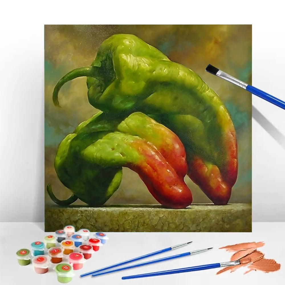 Green Pepper Paint By Numbers DIY Canvas Art Gift Kit