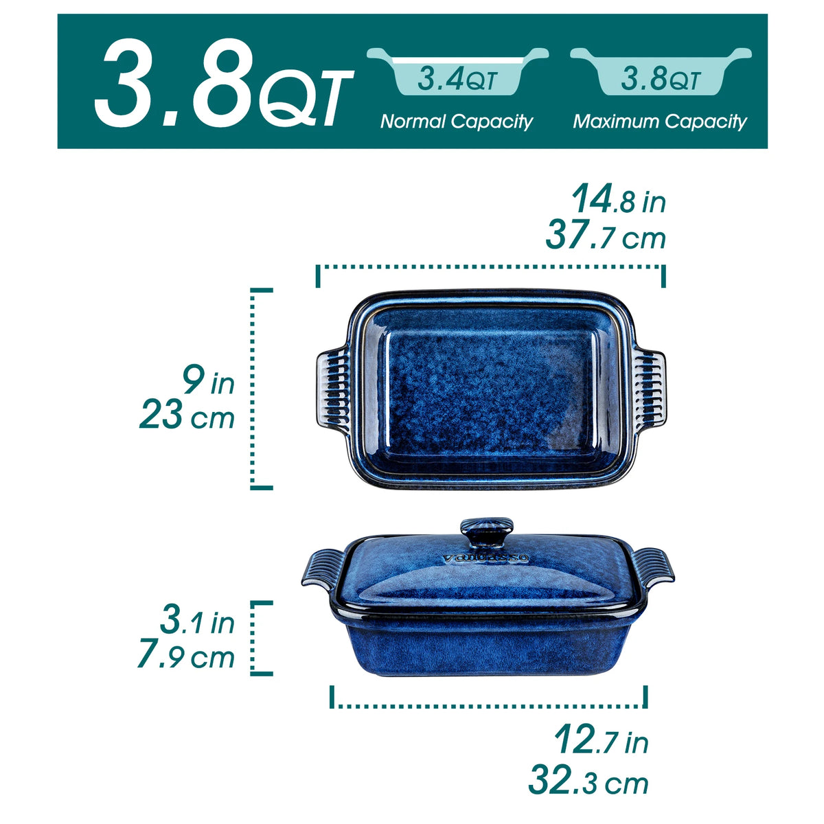 MALACASA Porcelain Casserole Baking Dish With Lid
