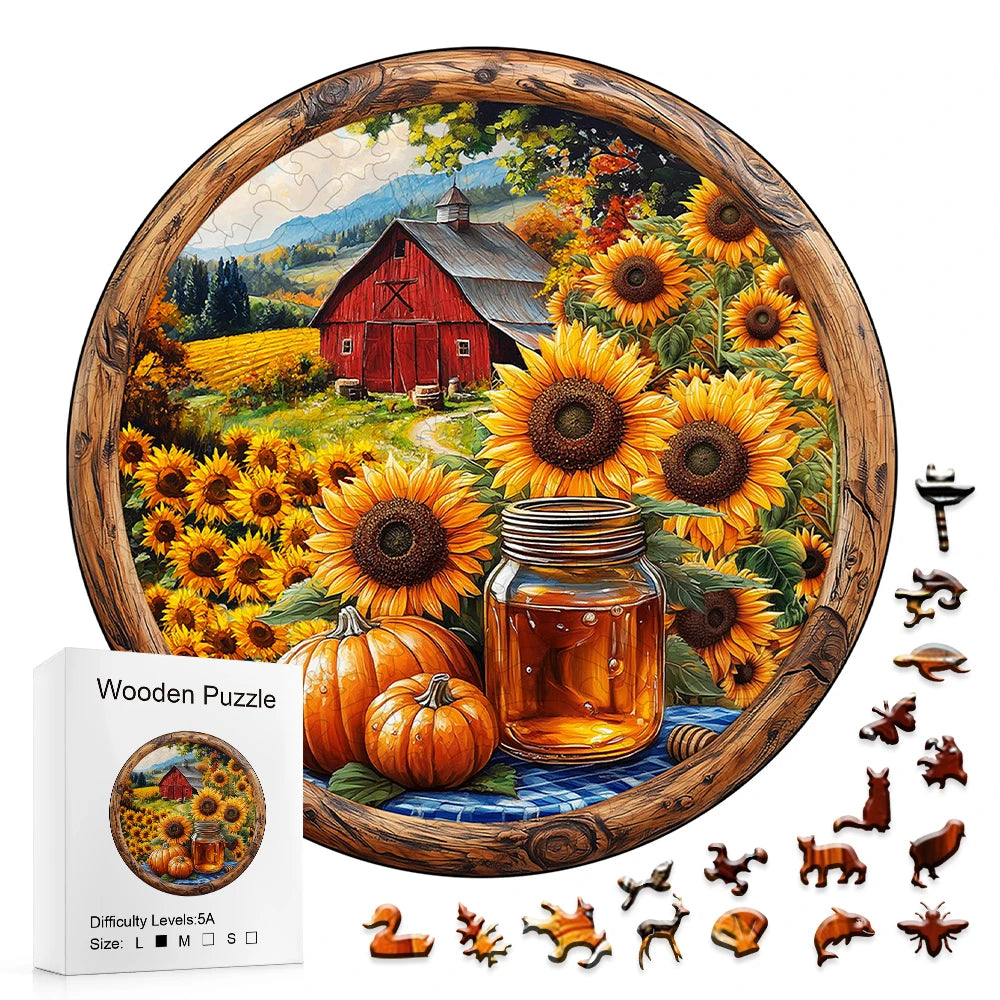 Vintage Farm Sunflower Wooden Jigsaw Puzzle