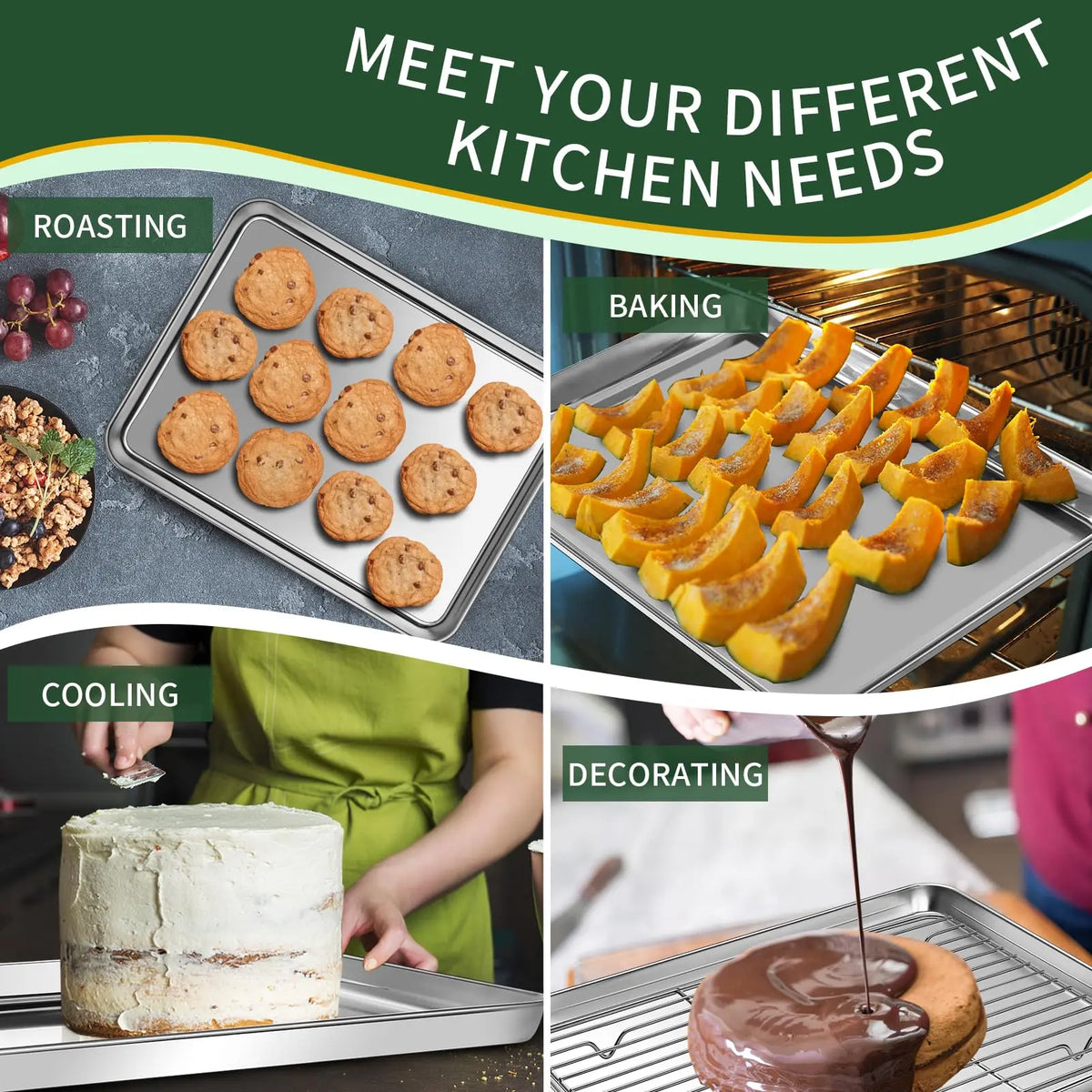 Stainless Steel Baking Sheet Set With Cooling Racks