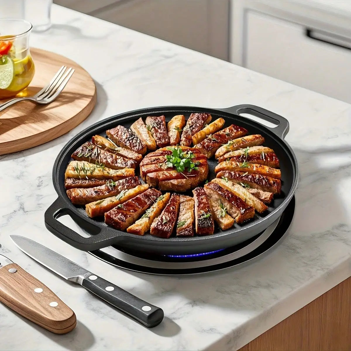 Preseasoned Cast Iron Grill Skillet With Dual Handles