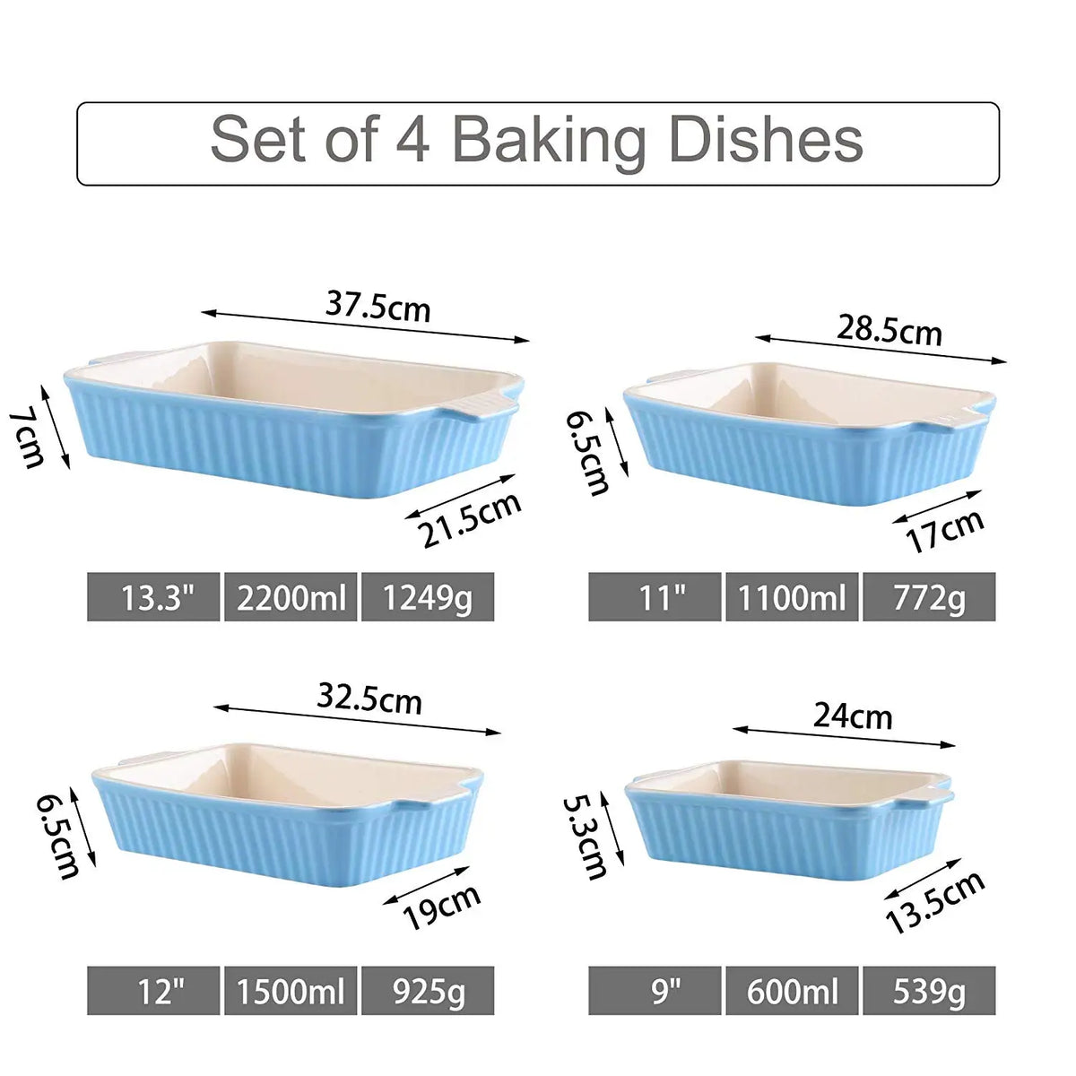 MALACASA 4-Piece Ceramic Baking Dishes Set With Handles