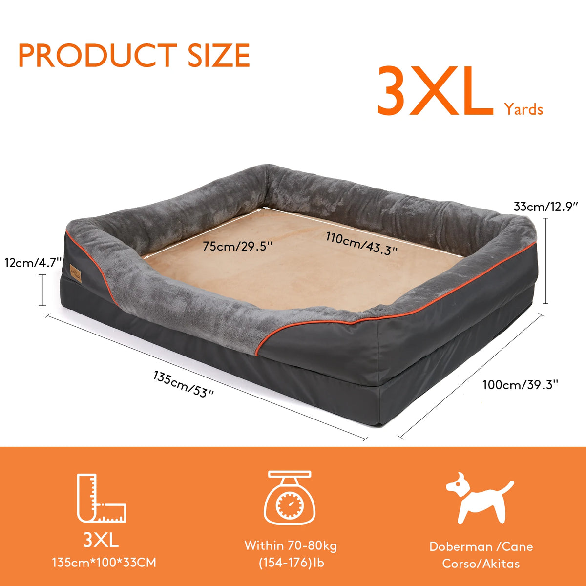 BINGOPAW Large Dog Bed With Washable Waterproof Cover