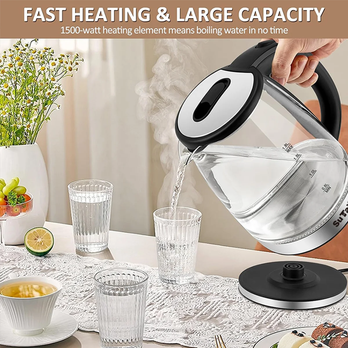 Electric Glass Water Kettle With Auto Shutoff