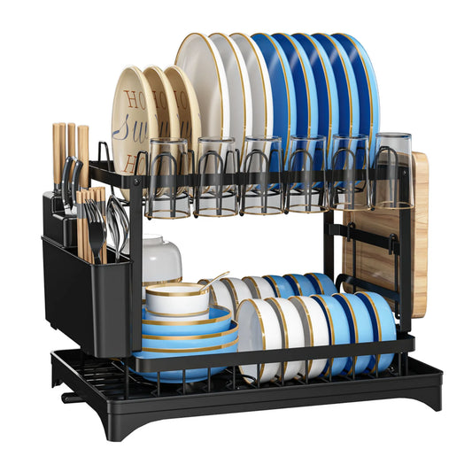 HiMISS Double Layer Steel Dish Drying Rack With Tray