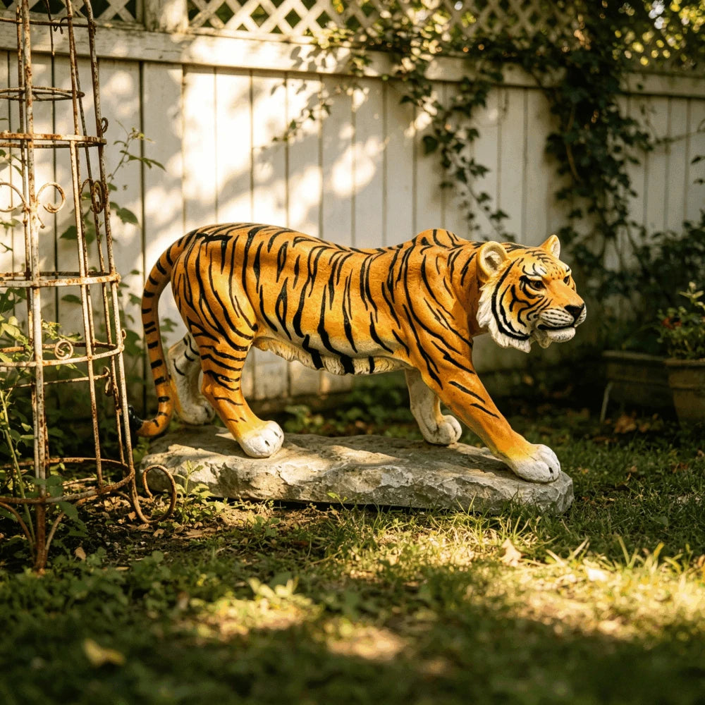 Simulated Tiger Resin Statue For Garden And Outdoor Decor