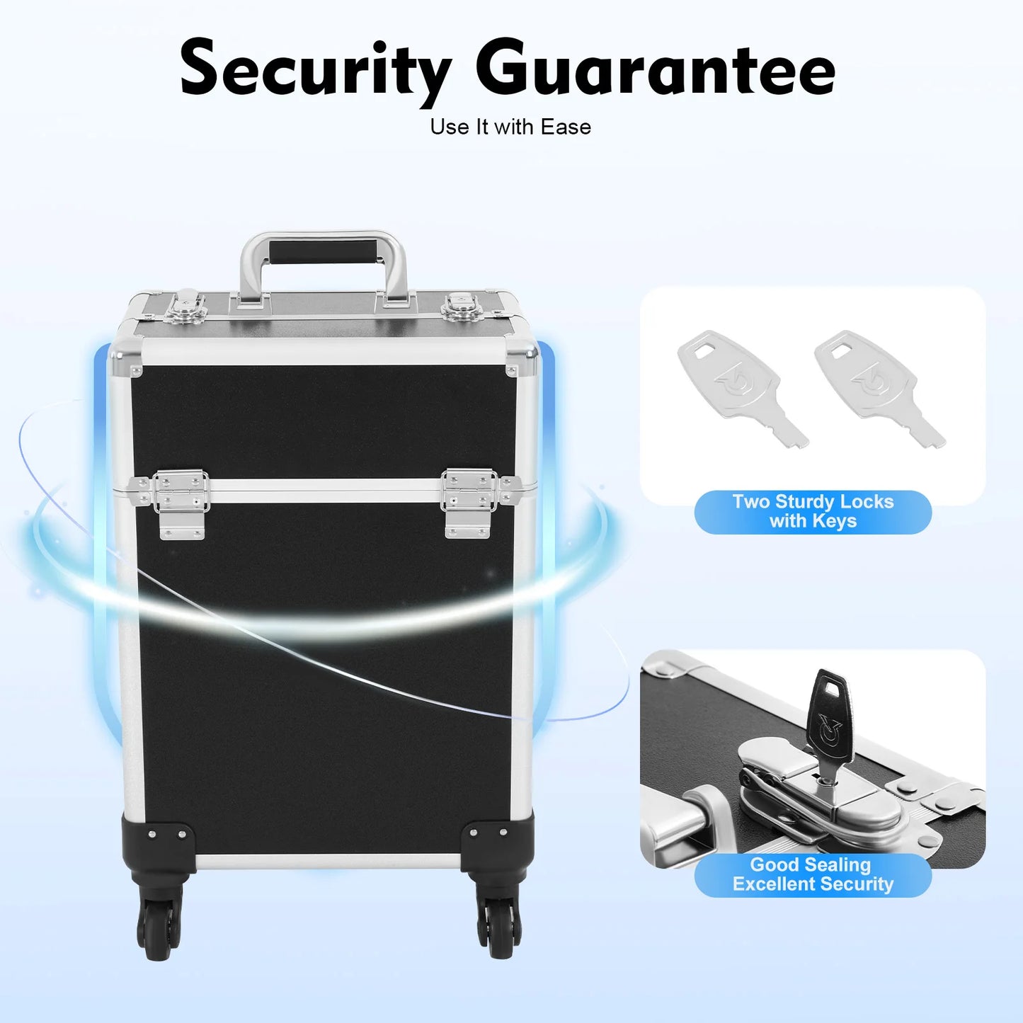 Bymaocar Large Capacity Rolling Makeup Train Case With Keys