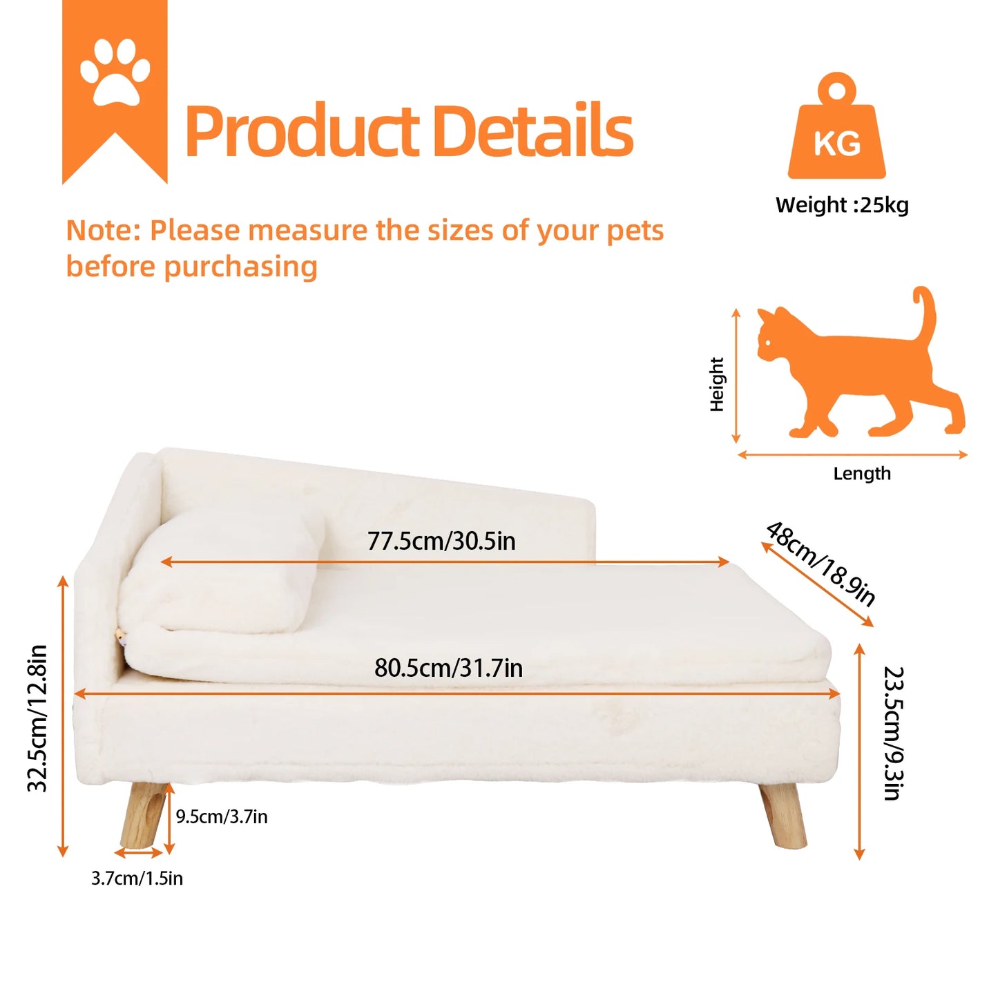 BORWART CN Elevated Dog Sofa Bed With Backrest