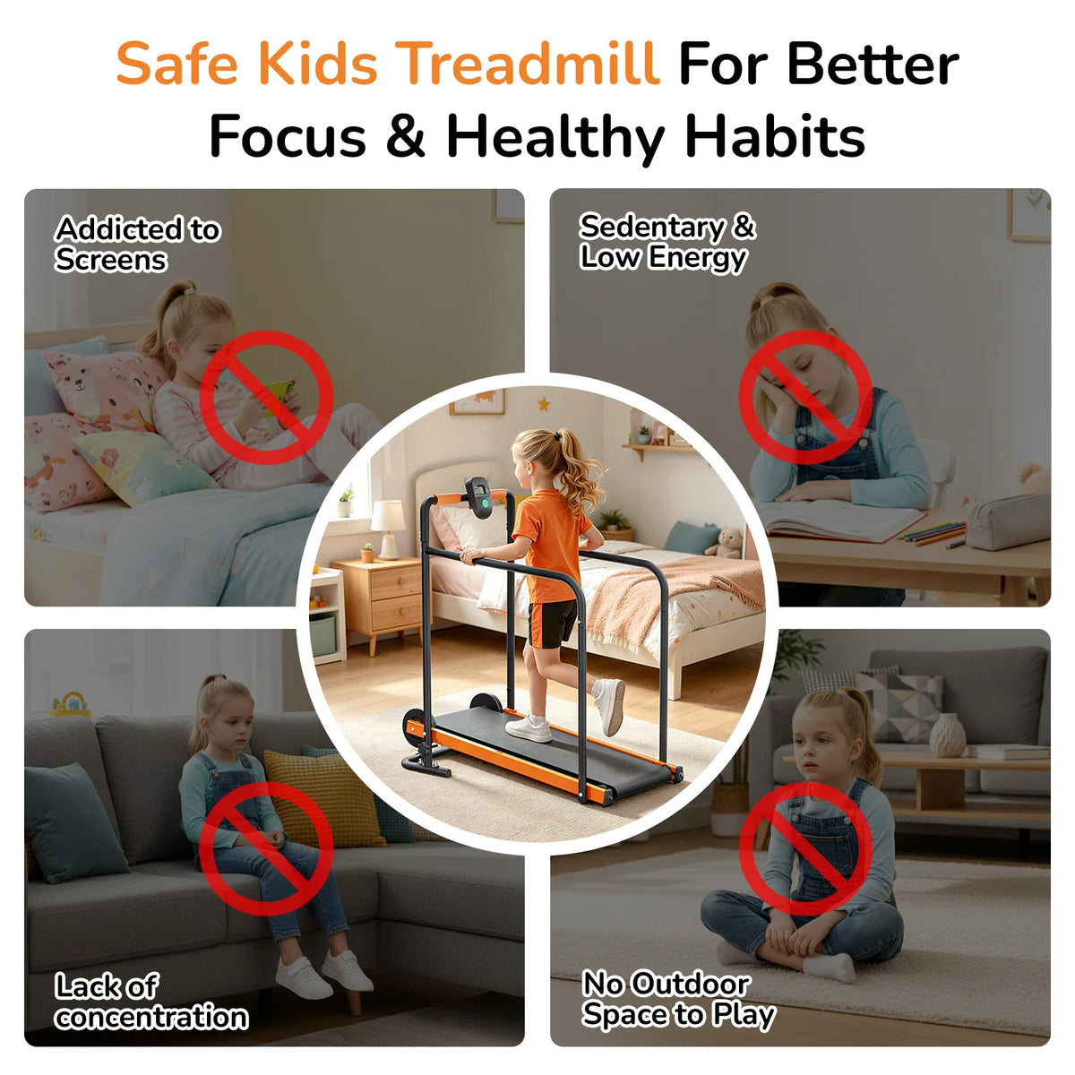 Akluer Kids Non-Electric Walking Pad Treadmill With Rails
