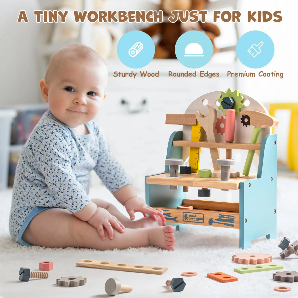 Robud Wooden Play Tool Workbench Set Montessori Toy