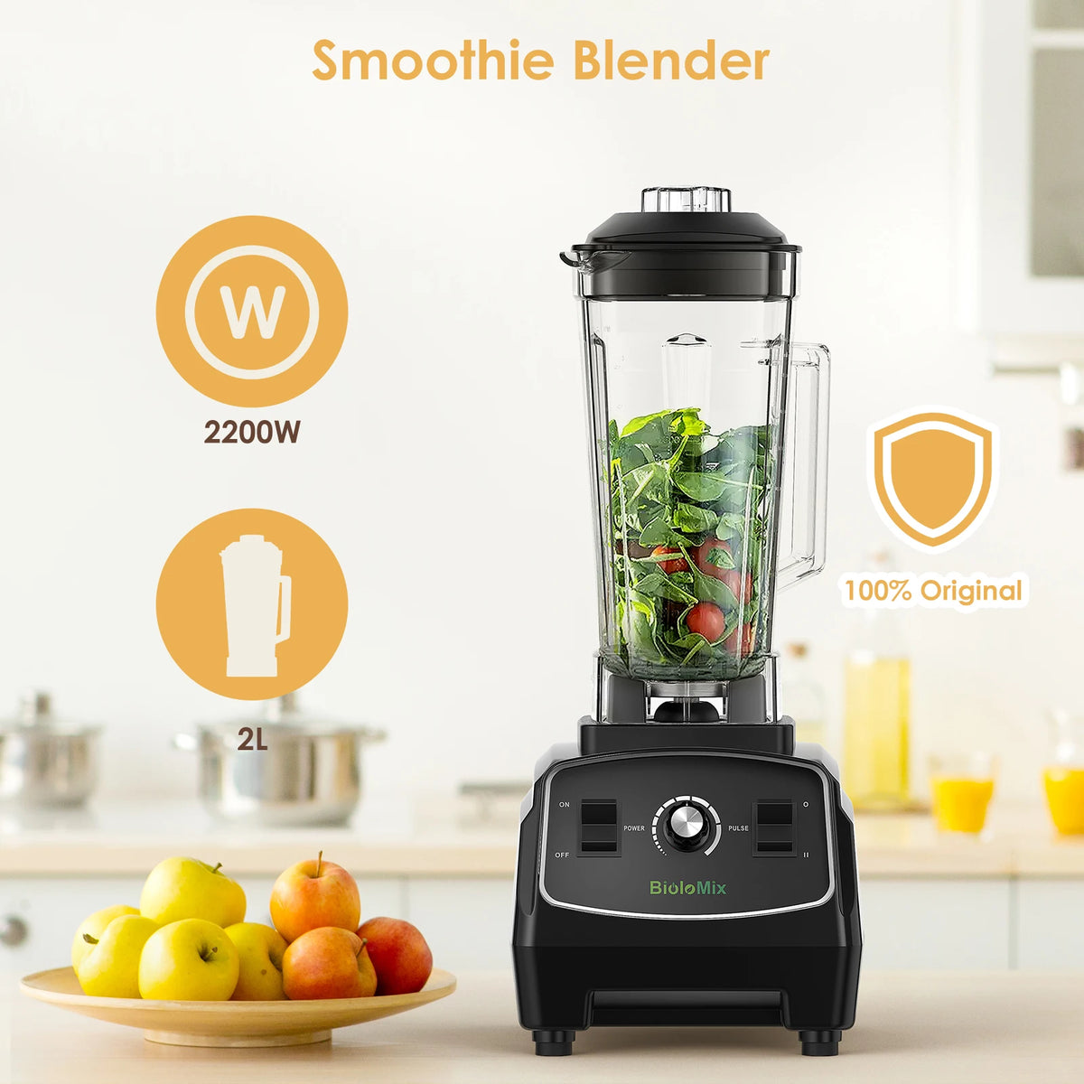 Biolomix BPA Free Heavy Duty Blender 2200W 3HP