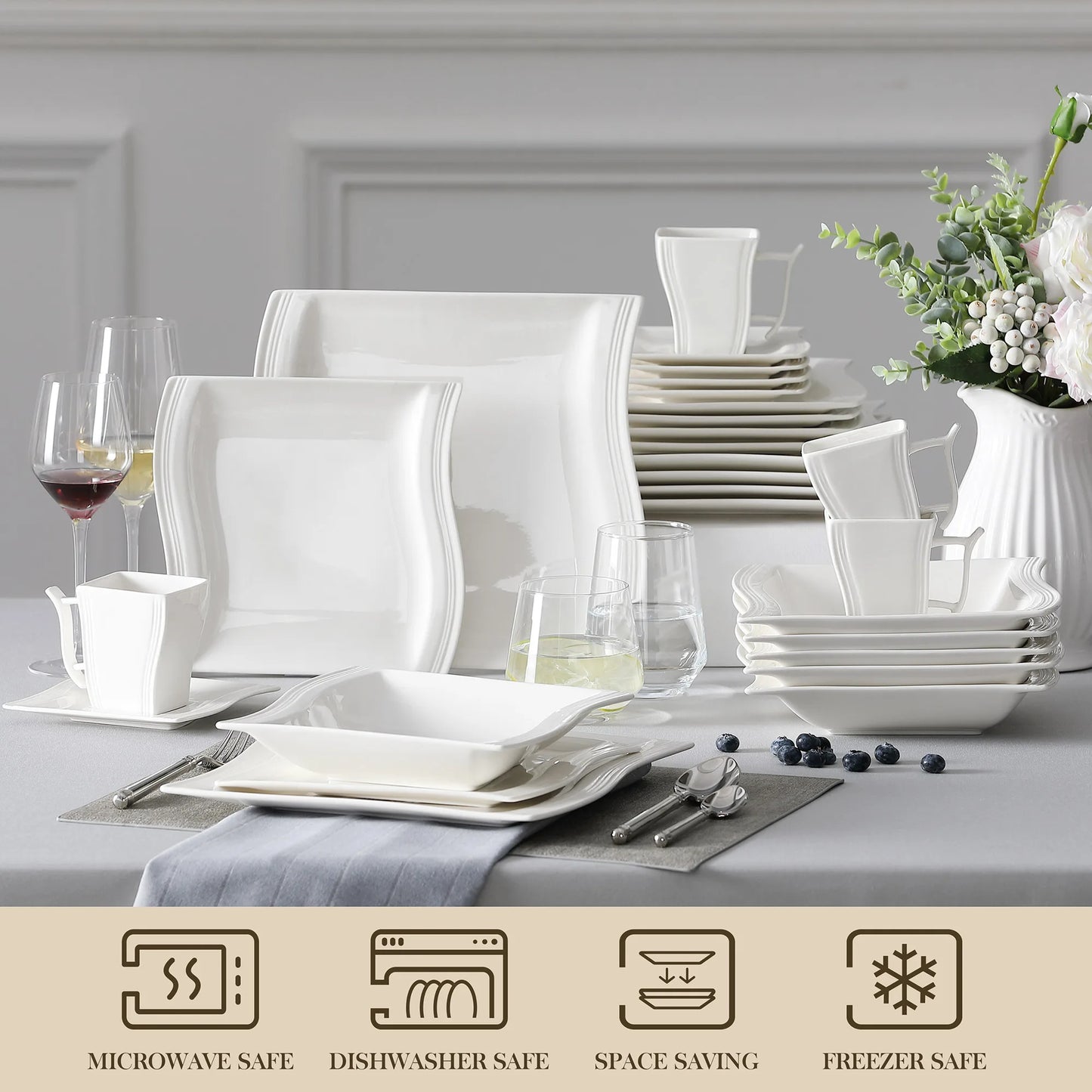 Malcasa Flora 30 Piece White Porcelain Dinnerware Set