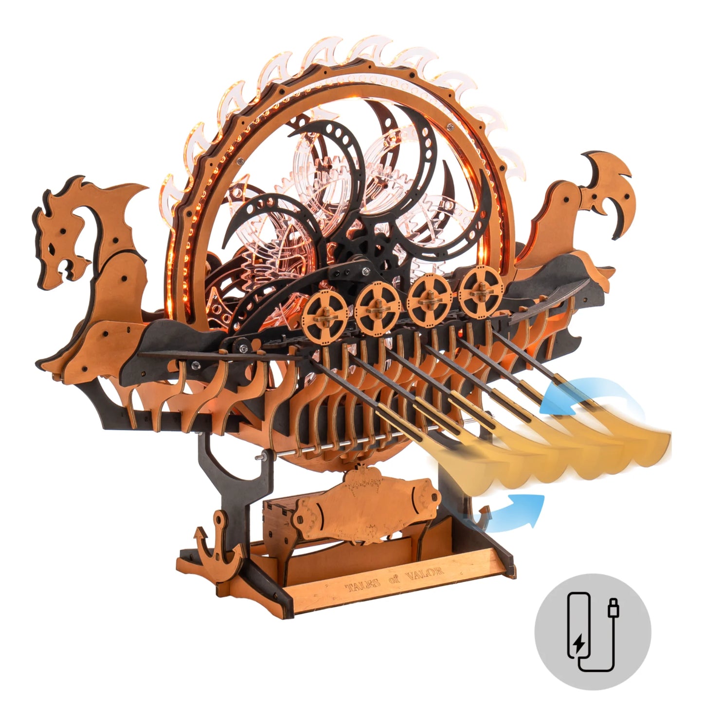 ROKR Viking Dragon Ship Wood 3D Puzzle Kit with LED