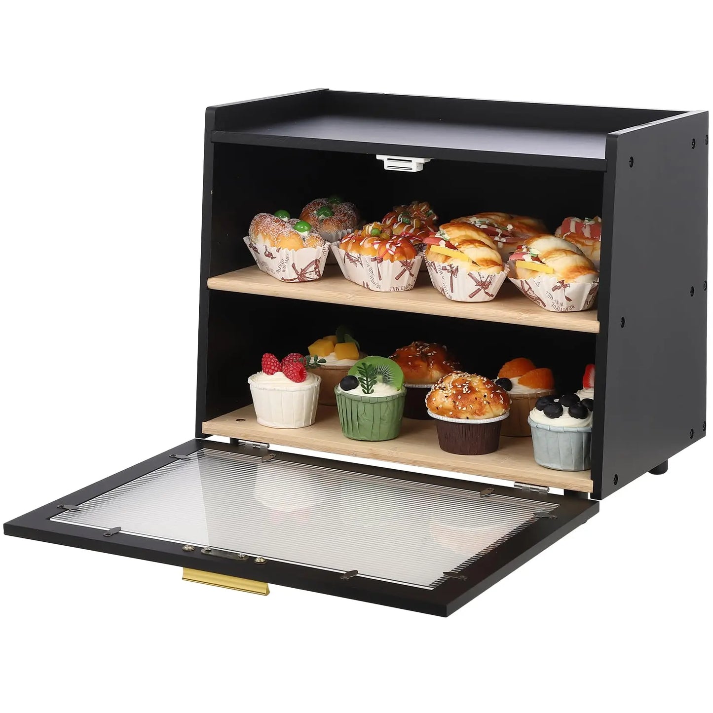 Studyset Bamboo Bread Box With Double Layer Storage