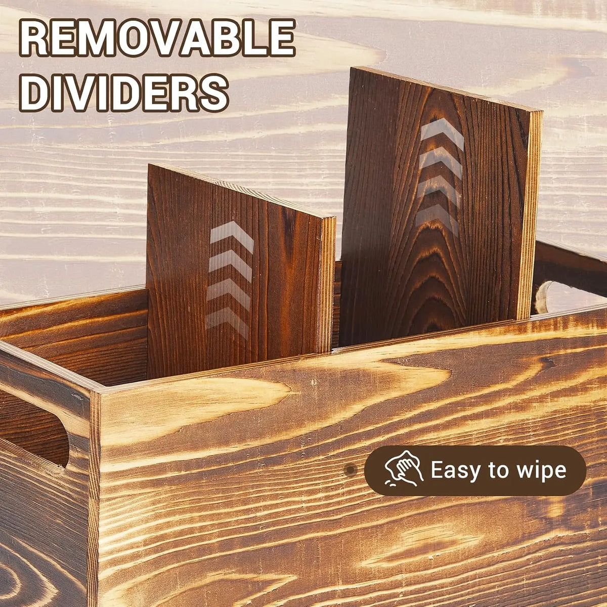 Garvee Rustic Pine Utensil Holder Caddy Three Compartment