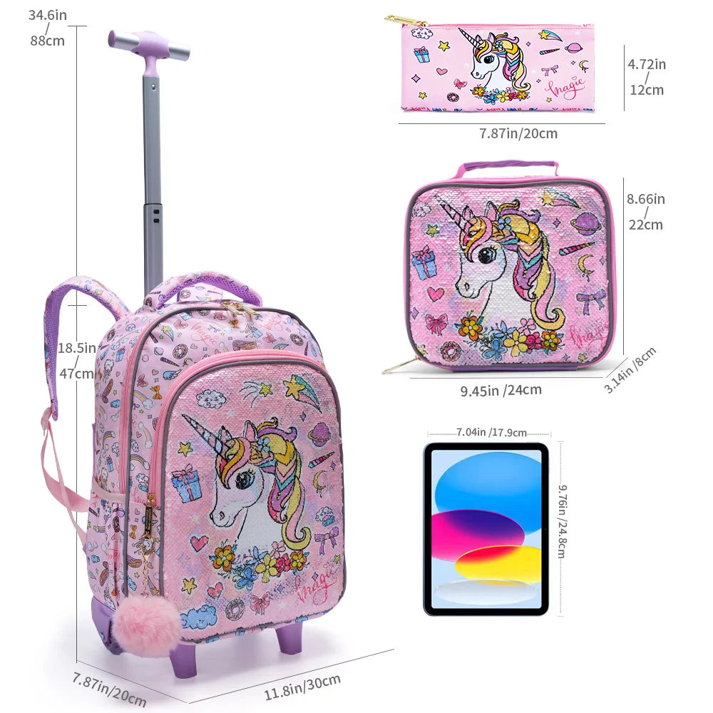 Bling Babies Girls Rolling Backpack Set