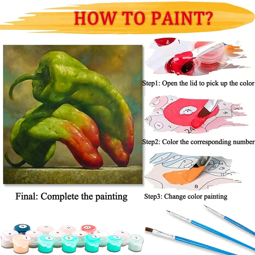 Green Pepper Paint By Numbers DIY Canvas Art Gift Kit