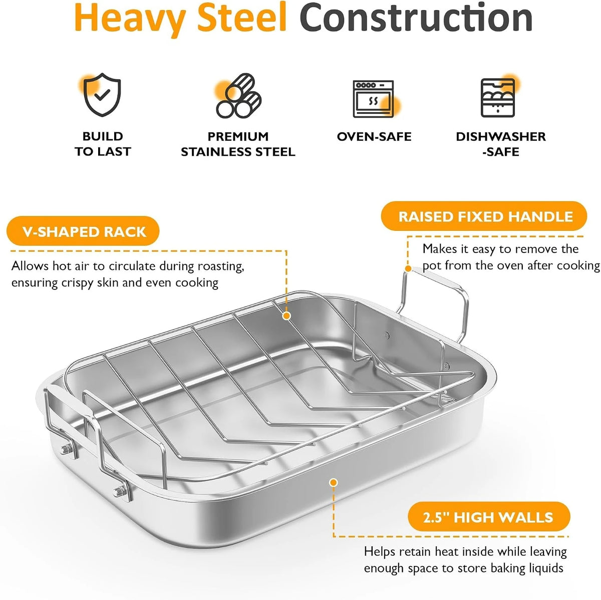 Stainless Steel Roasting Pan With V Shaped Rack