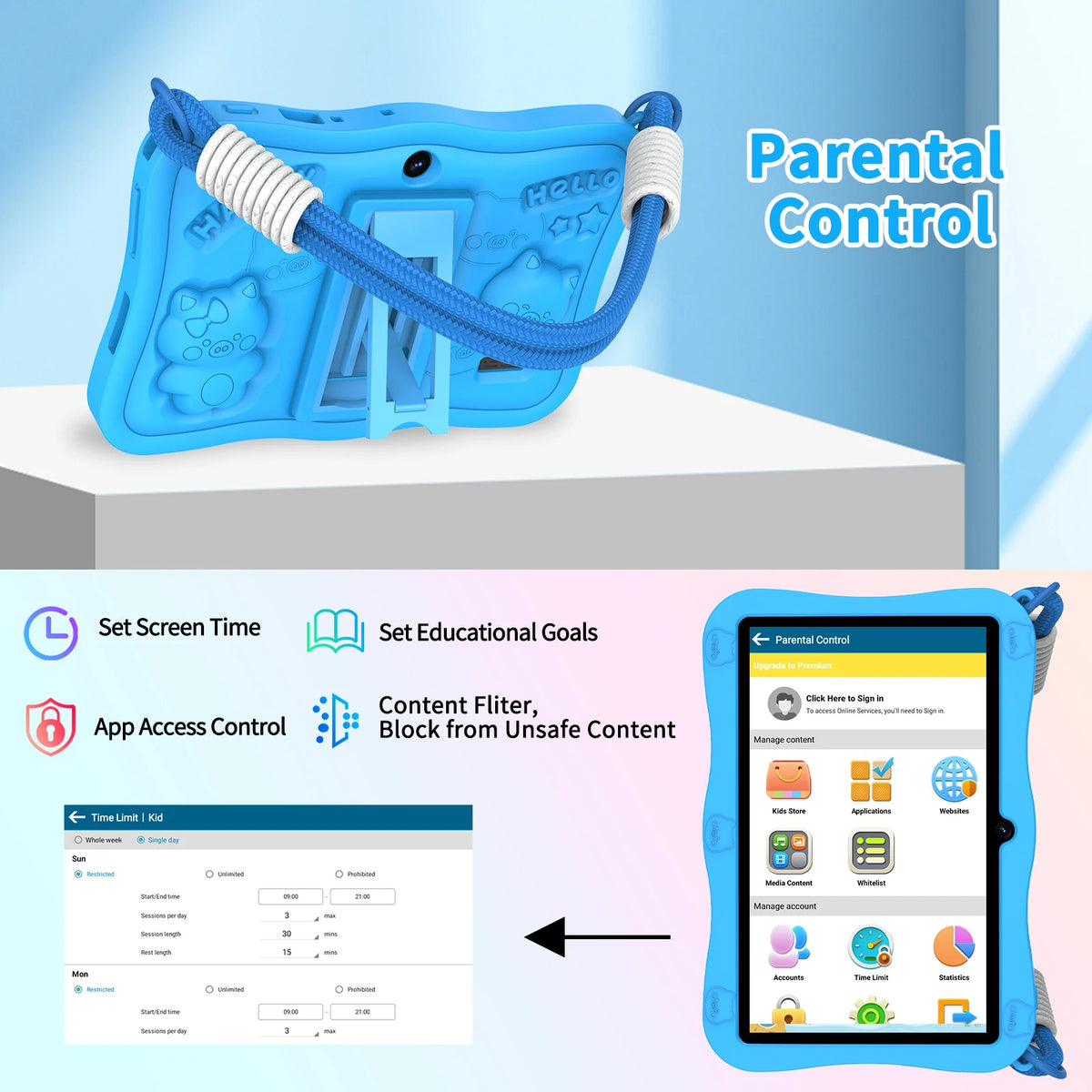 PRITOM Kids Tablet Android 13 Toddler Parental Controls