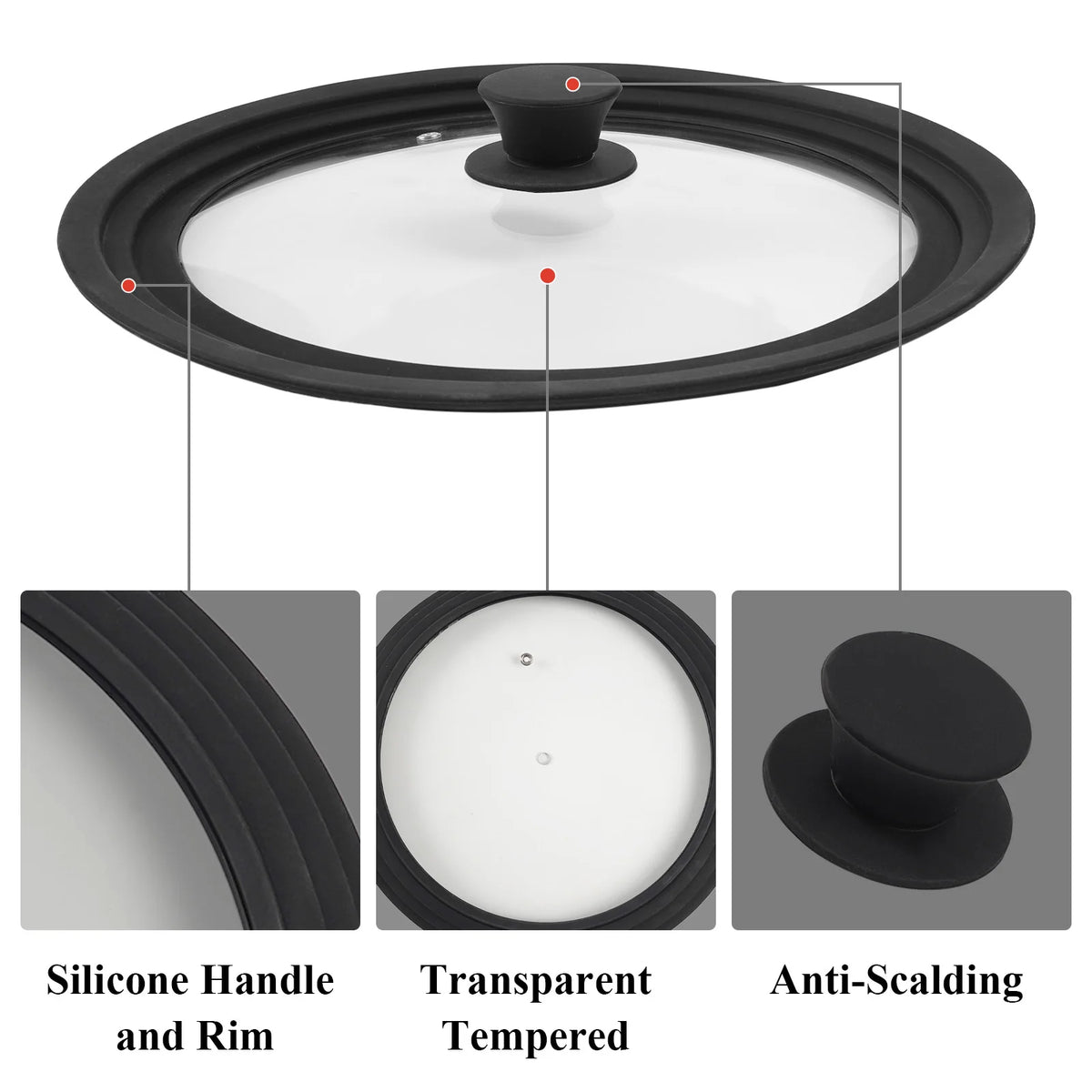 Universal Tempered Glass Replacement Lid With Silicone Rim