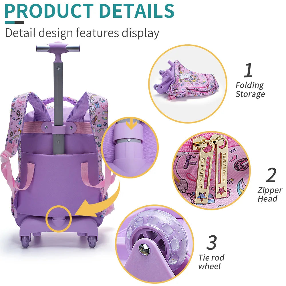 Bling Babies Girls Rolling Backpack Set