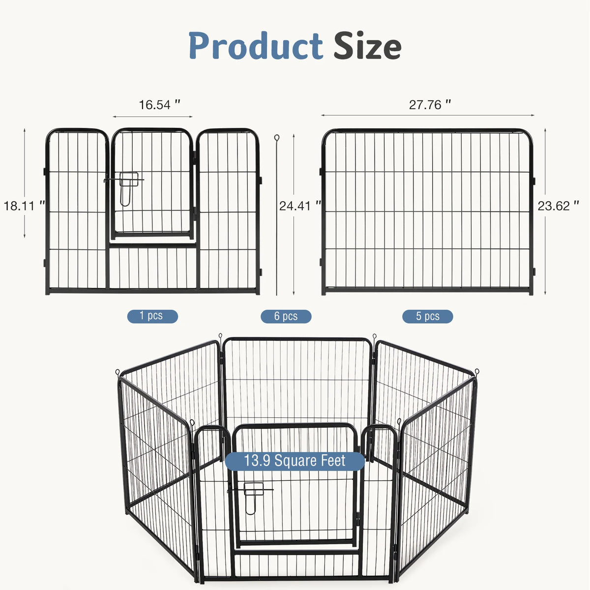 JHK 6 Panels Metal Dog Playpen Fence Outdoor