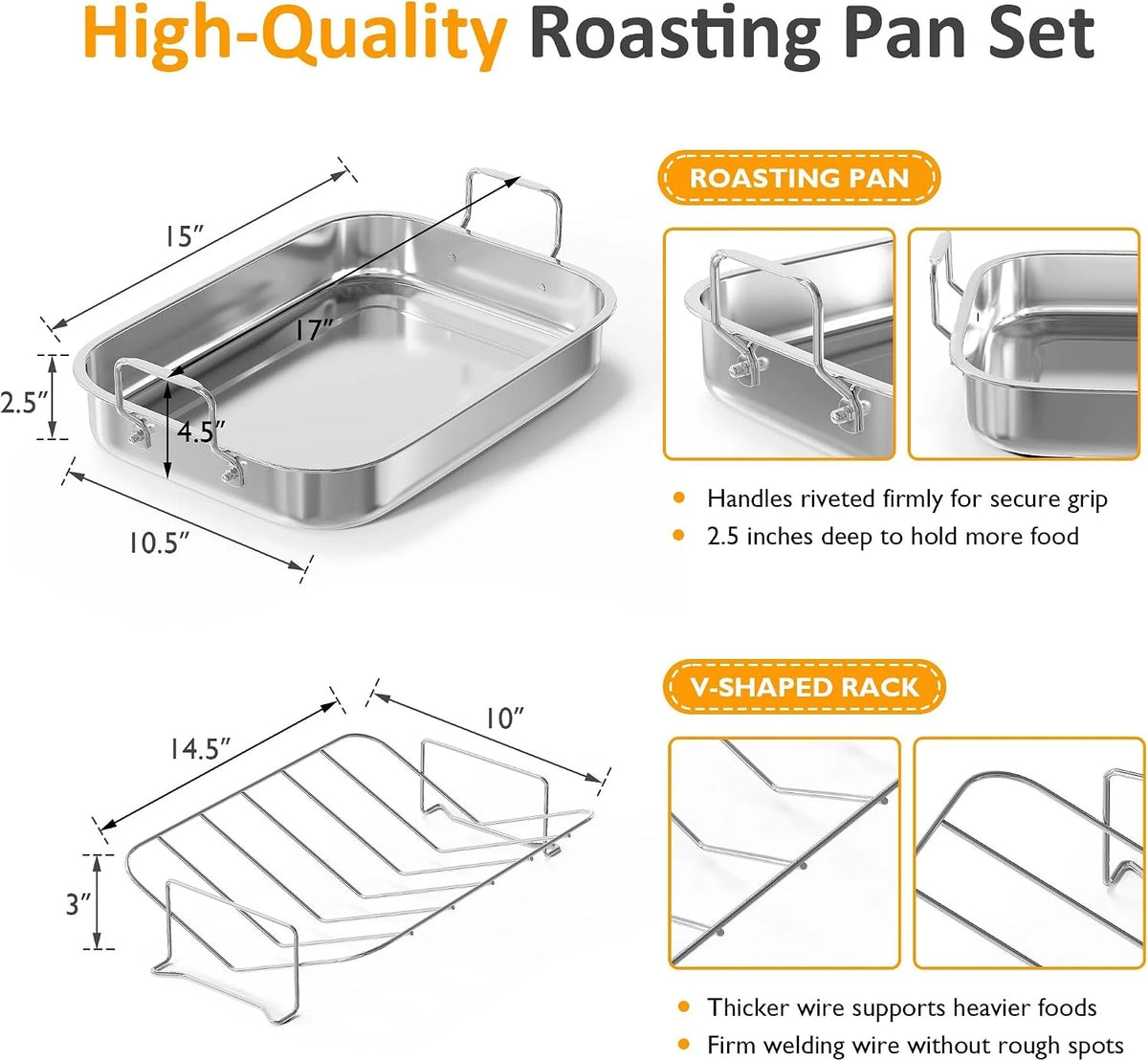 Stainless Steel Roasting Pan With V Shaped Rack