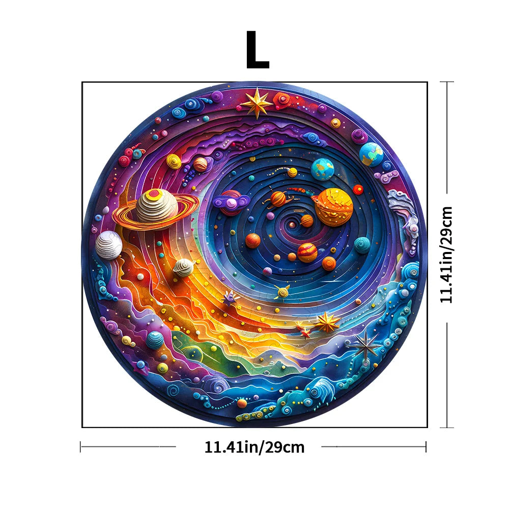 Round Wooden Galaxy Jigsaw Puzzle With Whimsical Animals