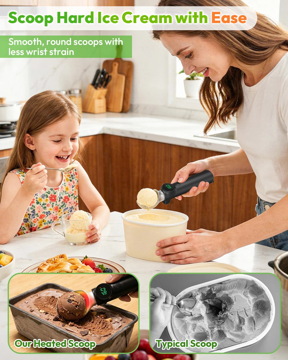 Rechargeable Heated Ice Cream Scoop With LED Display