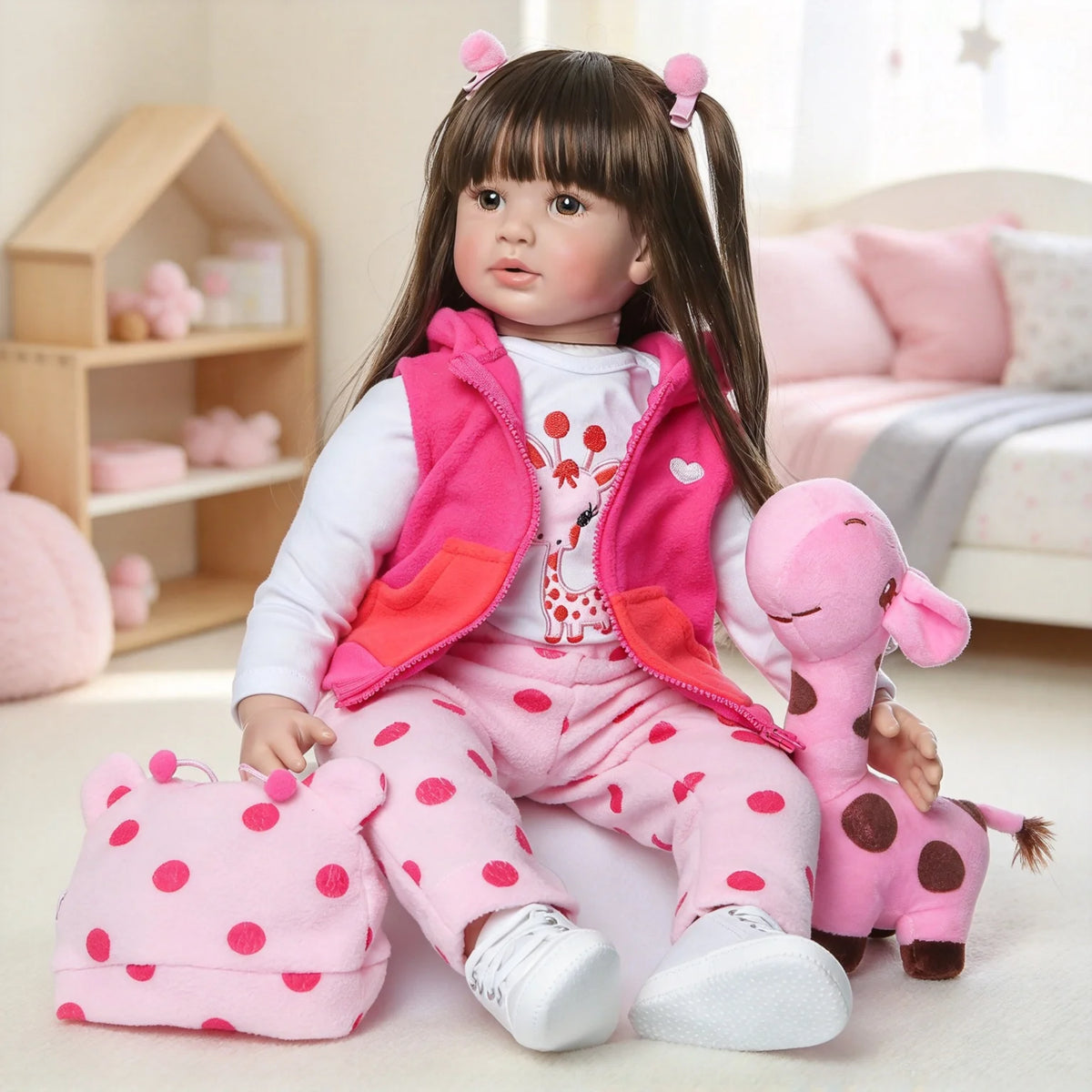 Realistic Reborn Baby Doll With Long Hair and Accessories