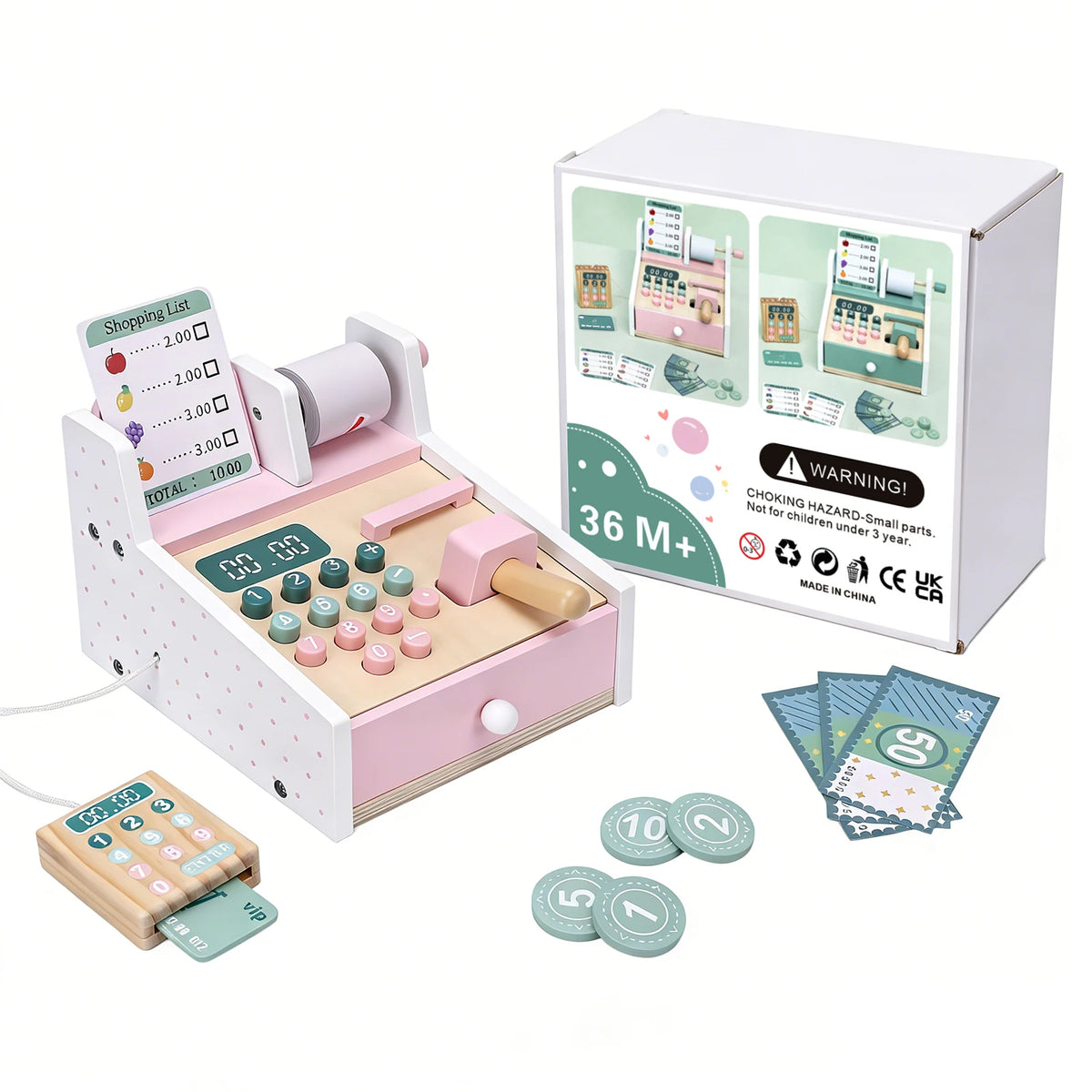 Kids Wooden Cash Register With Learning Scanner