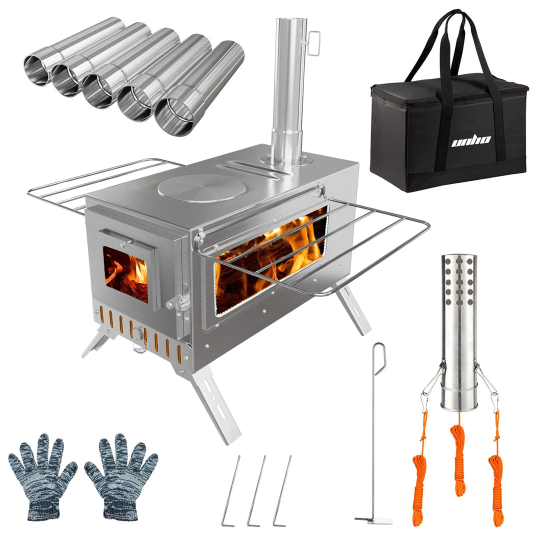 Wood Burning Tent Stove With Six Stainless Chimney Pipes