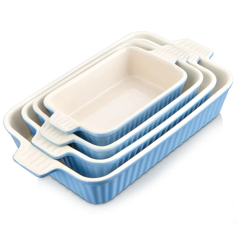 MALACASA 4-Piece Ceramic Baking Dishes Set With Handles