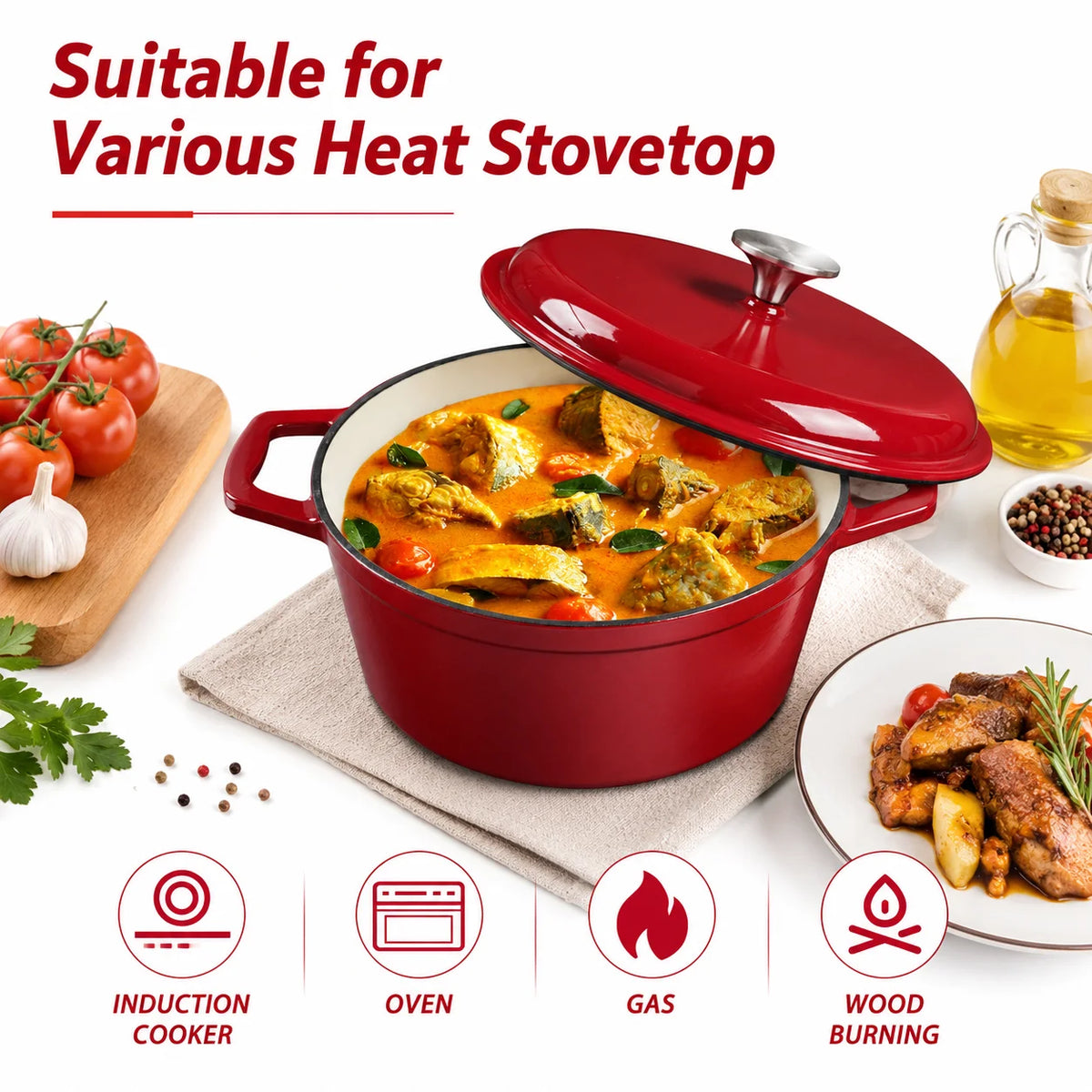 HanSmart 4.75 Qt Enameled Cast Iron Dutch Oven