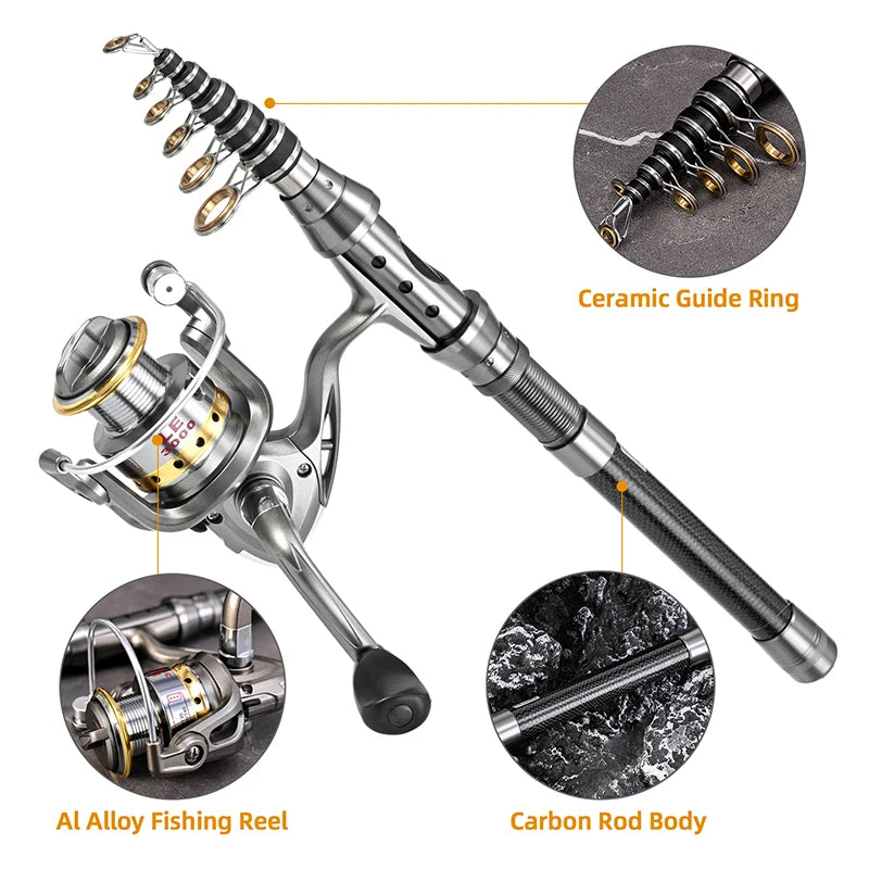 Ultralight Carbon Fiber Telescopic Fishing Rod And Reel Combo