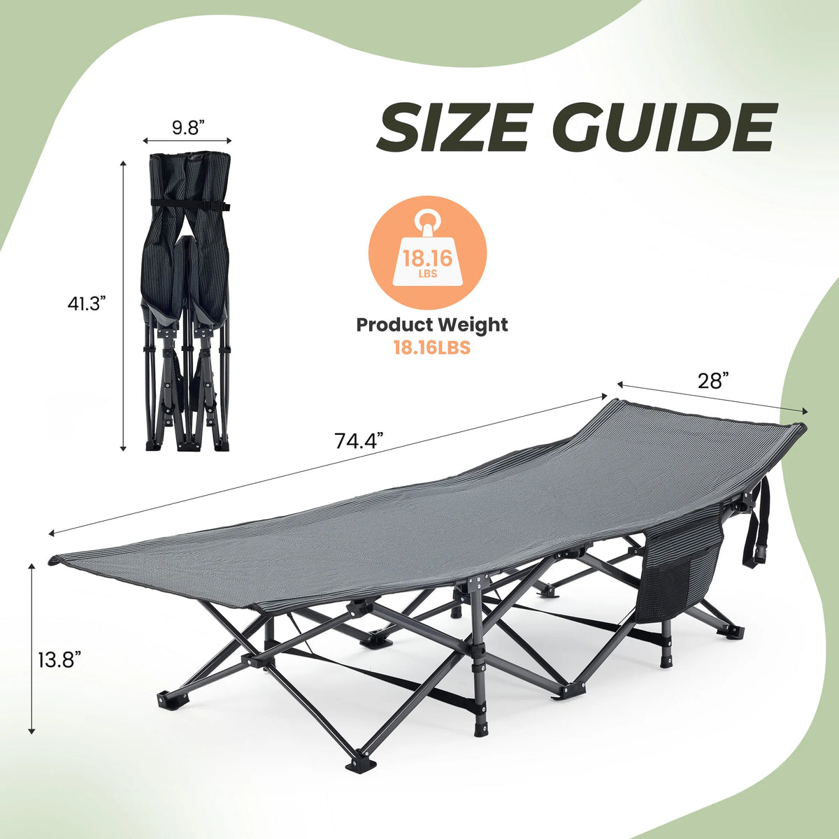 JHK Folding Camping Bed Lounge Chair Portable Outdoor Cot