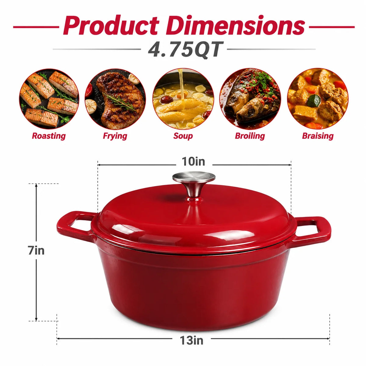 HanSmart 4.75 Qt Enameled Cast Iron Dutch Oven