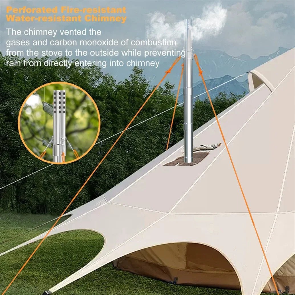 Wood Burning Tent Stove With Six Stainless Chimney Pipes