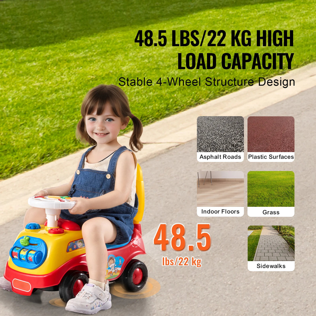 SucceBuy Toddler Push Ride On Car With Music