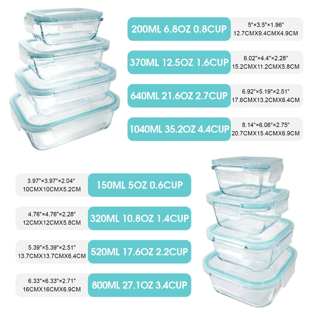 Airtight Borosilicate Glass Food Storage Container Set