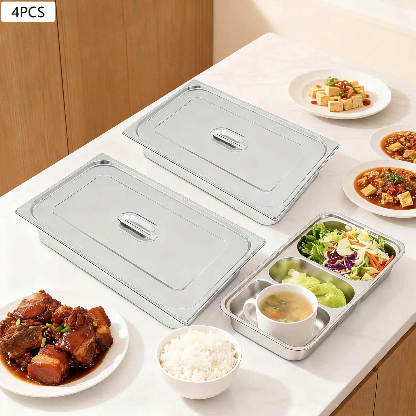 Bymaocar Stainless Steel Steam Table Pan And Lid Set